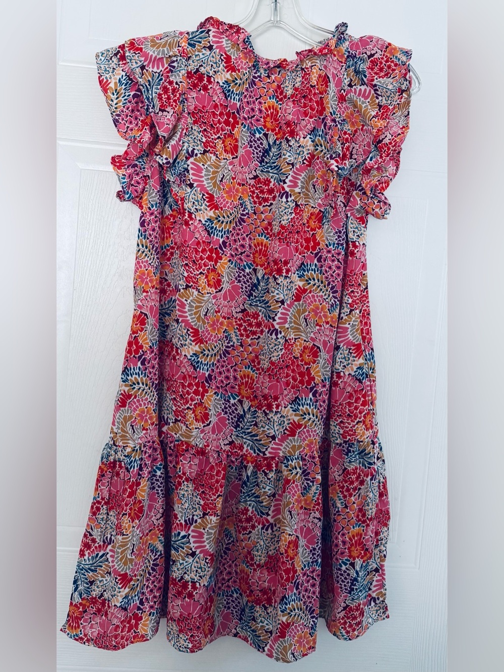 Dokotoo Women's Dress Multicolor Floral Ruffle Sleeves Tiered Pockets Medium